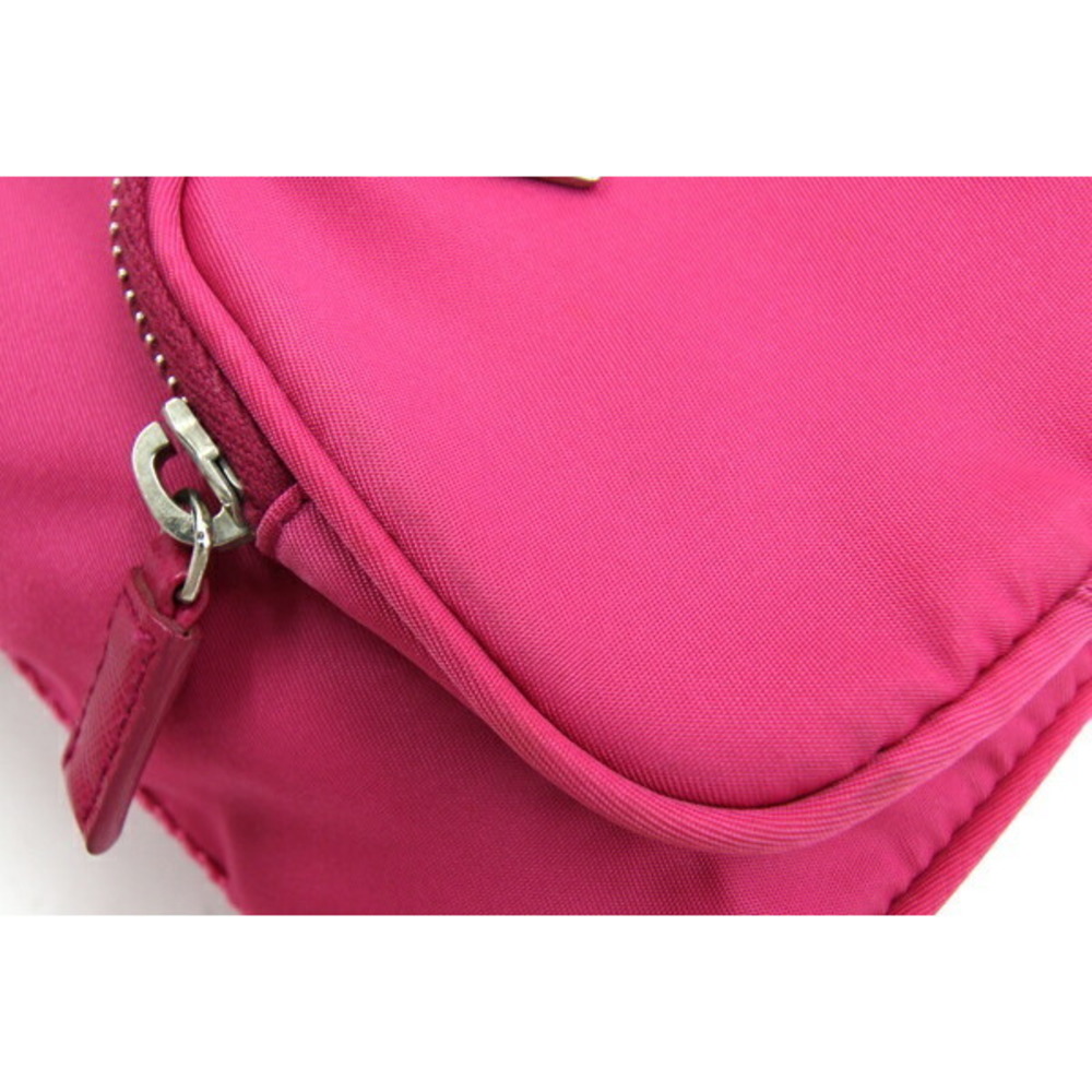 Prada Drawstring Triangle Leather Handbag Pink Po… - image 5